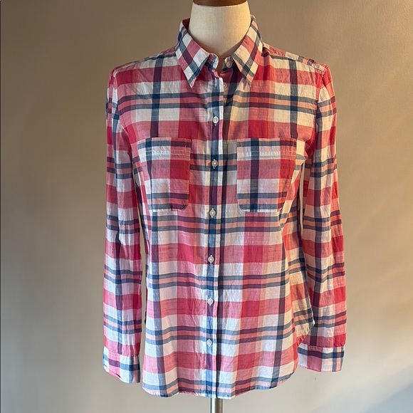 Joe Fresh women’s Pink and Blue Plaid Button Down Shirt - Picture 2 of 11